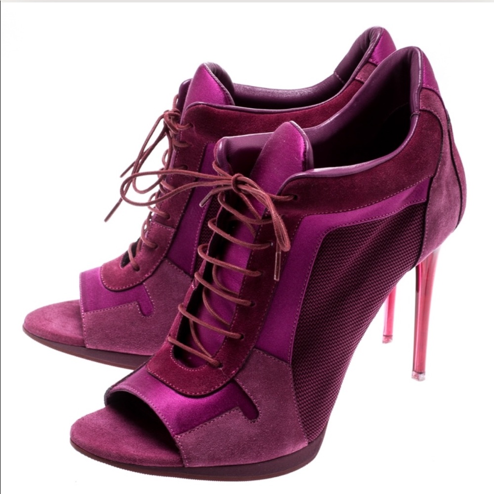 Burberry Pink Suede/Satin Lace Ankle Booties